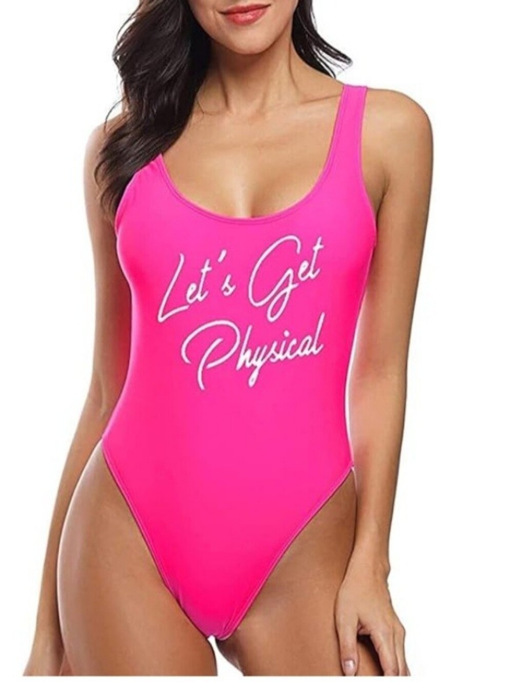 Miaiulia Hot Pink Lets Get Physical Retro High Cut Swimsuit Large